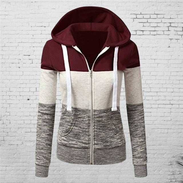 Women's Patchwork Casual Slim Zipper Sport Fashion Hoodie - Lifetane